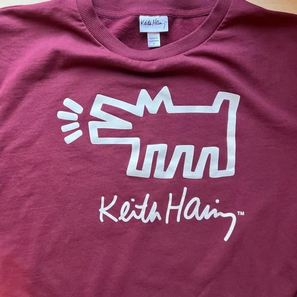 Keith Haring Burgundy Dog Art Sweatshirt - Picture 2 of 5